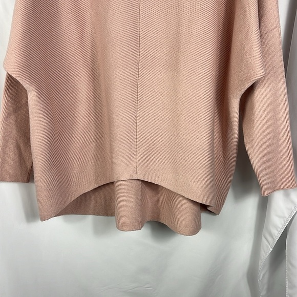 Asymmetrical oversized dolman sleeve turtleneck ribbed knit top Sz S Blush - Picture 3 of 7
